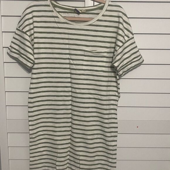 Green and White Striped T-Shirt Dress - Picture 1 of 2